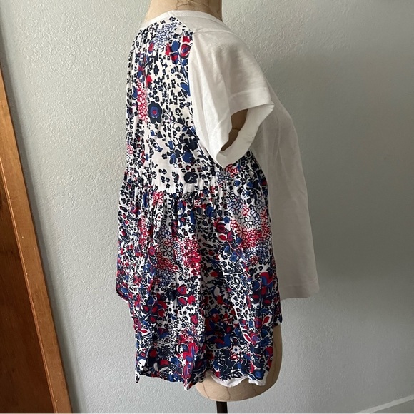 SOLD SACAI sz 2 S WHITE Linen Tee Flare Back Floral Print Short Sleeve Tshirt - Picture 2 of 12